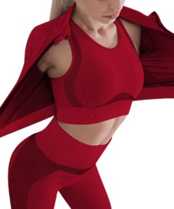 Chic 3 Pieces Workout Set Seamless Zipper Refined Outfit