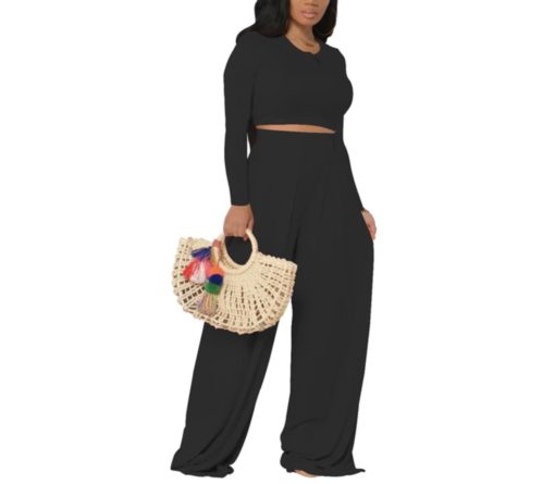 Lovely 2 Piece Wide Solid Pants and Top